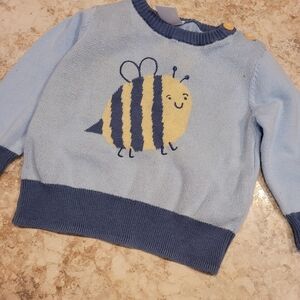 Joe Fresh Light Blue Baby Sweater with Yellow & Navy Bee Motif